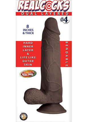 Realcocks Dual Layered #4 Bendable Thick Dildo - Brown/Chocolate - 8in
