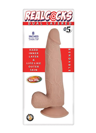 Realcocks Dual Layered #5 Bendable Dildo Thin Tip - Flesh/Vanilla - 8in