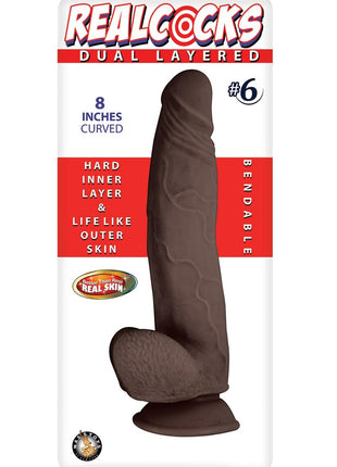 Realcocks Dual Layered #6 Bendable Dildo Curved - Brown/Chocolate - 8in