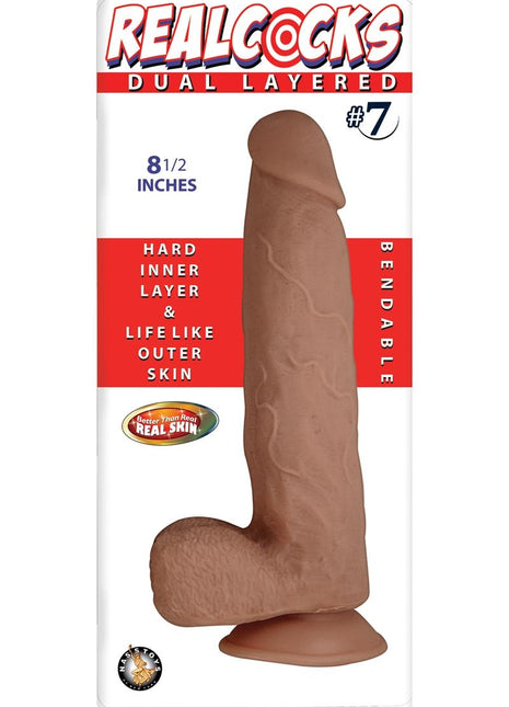 Realcocks Dual Layered #7 Bendable Dildo - Brown/Caramel - 8.5in