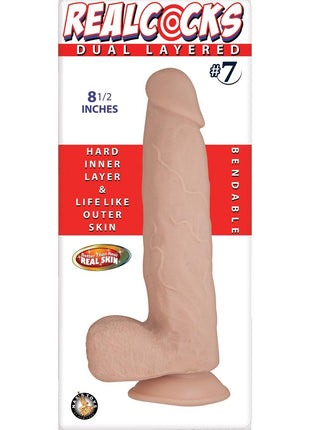 Realcocks Dual Layered #7 Bendable Dildo - Flesh/Vanilla - 8.5in