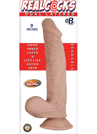 Realcocks Dual Layered #8 Bendable Dildo - Flesh/Vanilla - 9in