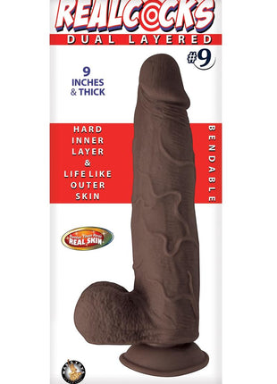 Realcocks Dual Layered #9 Bendable Thick Dildo - Chocolate - 9in