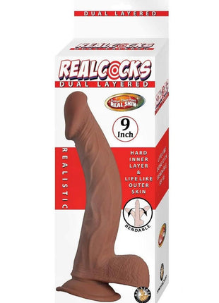 Realcocks Dual Layered Bendable Dildo - Chocolate - 9in