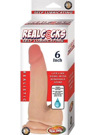 Realcocks Self Lubricating Bendable Dildo with Balls - Vanilla - 6in