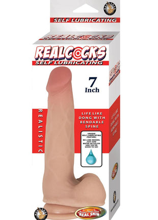 Realcocks Self Lubricating Bendable Dildo with Balls - Vanilla - 7in