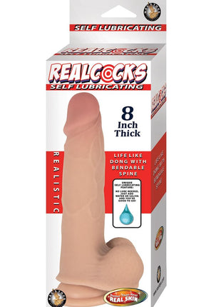 Realcocks Self Lubricating Bendable Thick Dildo with Balls - Vanilla - 8in