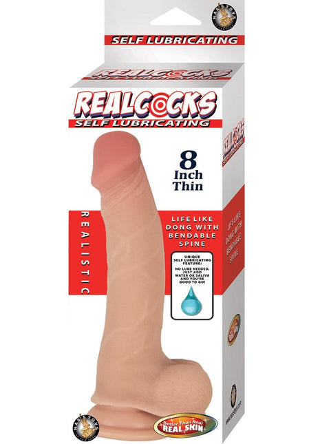 Realcocks Self Lubricating Bendable Thin Dildo with Balls - Vanilla - 8in