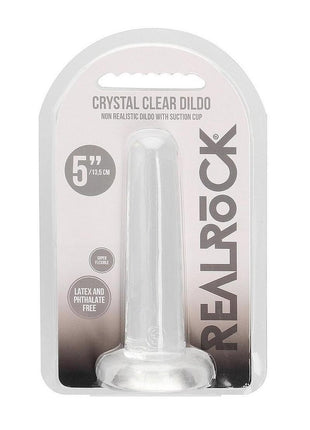 Realrock Crystal Clear Non Realistic Dildo with Suction Cup - Clear - 5.3in