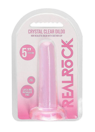 Realrock Crystal Clear Non Realistic Dildo with Suction Cup - Clear/Pink - 5.3in