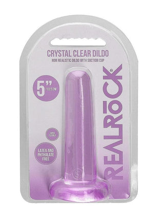 Realrock Crystal Clear Non Realistic Dildo with Suction Cup - Clear/Purple - 5.3in