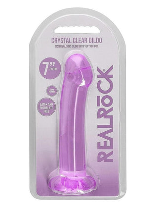 Realrock Crystal Clear Non Realistic Dildo with Suction Cup - Clear/Purple - 6.7in