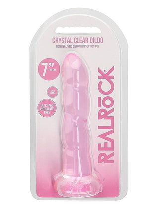 Realrock Crystal Clear Non Realistic Dildo with Suction Cup - Clear/Pink - 7in