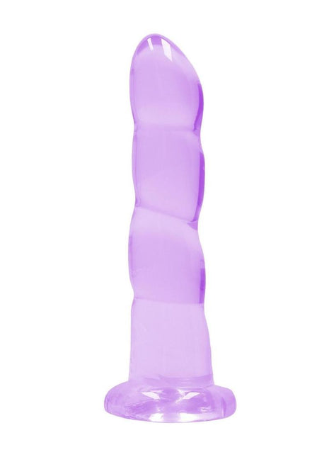 Realrock Crystal Clear Non Realistic Dildo with Suction Cup - Clear/Purple - 7in