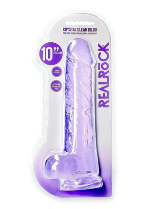 Realrock Crystal Clear Realistic Dildo with Balls - Clear/Purple - 10in