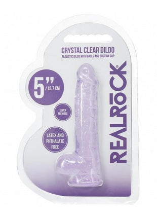 Realrock Crystal Clear Realistic Dildo with Balls - Purple - 5in