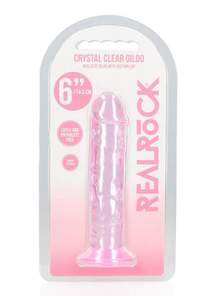 Realrock Crystal Clear Straight No Balls Dildo - Clear/Pink - 6in