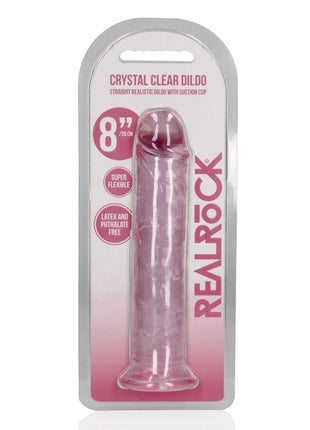 Realrock Crystal Clear Straight No Balls Dildo - Clear/Pink - 8in