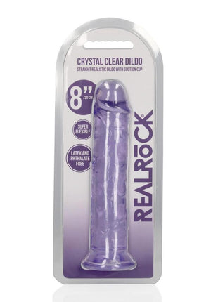 Realrock Crystal Clear Straight No Balls Dildo - Clear/Purple - 8in
