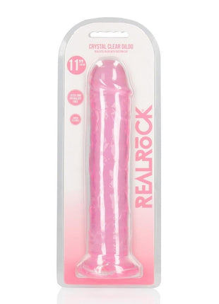 Realrock Crystal Clear Straight No Balls Dildo - Clear/Pink - 11in