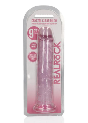 Realrock Crystal Clear Straight No Balls Dildo - Clear/Pink - 9in