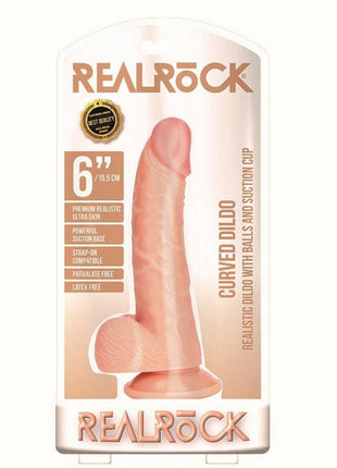 Realrock Curved Realistic Dildo with Balls and Suction Cup - Vanilla - 6in