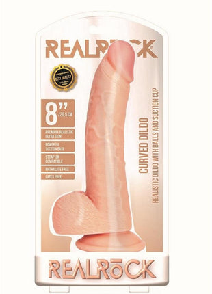 Realrock Curved Realistic Dildo with Balls and Suction Cup - Vanilla - 8in