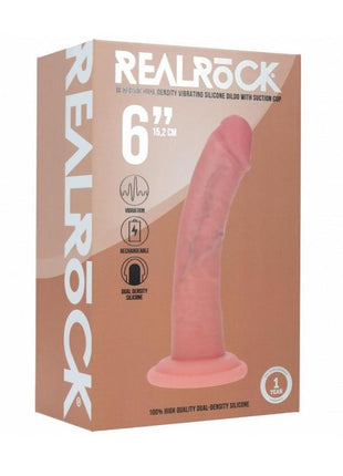 Realrock Dual Layered Rechargeable Silicone Curved Realistic Vibrating Dildo with Suction Cup - Vanilla - 6in