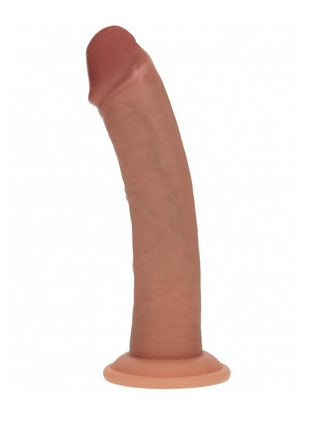 Realrock Dual Layered Rechargeable Silicone Curved Realistic Vibrating Dildo with Suction Cup - Caramel - 8in