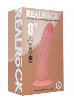 Realrock Dual Layered Rechargeable Silicone Curved Realistic Vibrating Dildo with Suction Cup - Vanilla - 8in