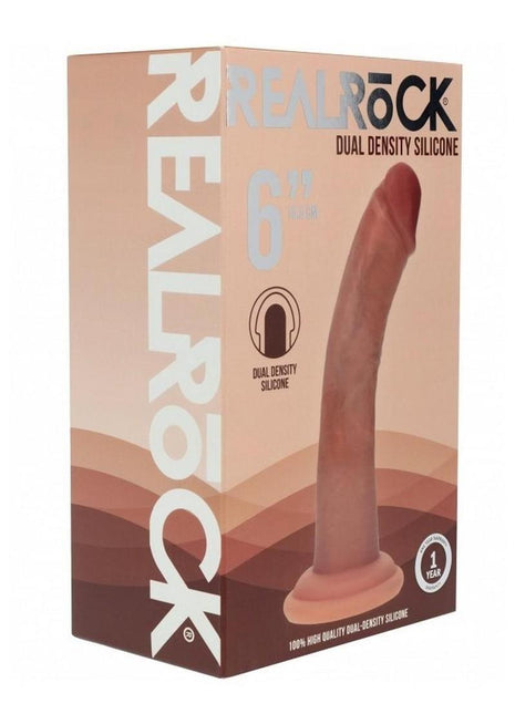 Realrock Dual Layered Silicone Curved Realistic Dildo with Suction Cup - Caramel - 6in