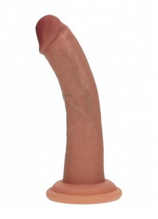 Realrock Dual Layered Silicone Curved Realistic Dildo with Suction Cup - Caramel - 6in