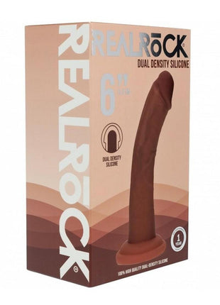 Realrock Dual Layered Silicone Curved Realistic Dildo with Suction Cup - Chocolate - 6in