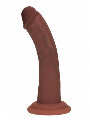 Realrock Dual Layered Silicone Curved Realistic Dildo with Suction Cup - Chocolate - 6in