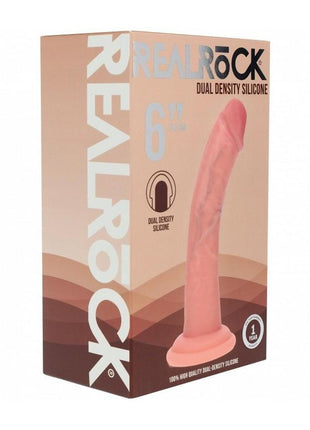 Realrock Dual Layered Silicone Curved Realistic Dildo with Suction Cup - Vanilla - 6in