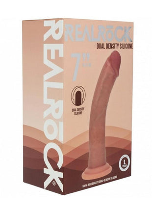 Realrock Dual Layered Silicone Curved Realistic Dildo with Suction Cup - Caramel - 7in