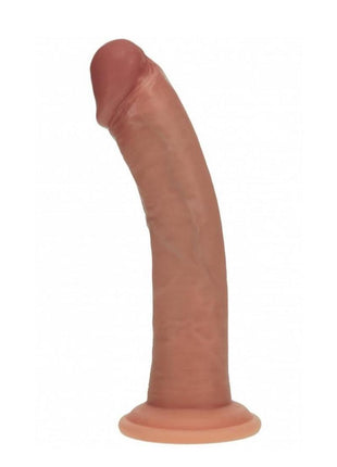 Realrock Dual Layered Silicone Curved Realistic Dildo with Suction Cup - Caramel - 8in