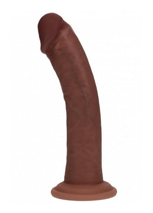 Realrock Dual Layered Silicone Curved Realistic Dildo with Suction Cup - Chocolate - 8in