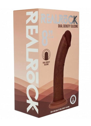 Realrock Dual Layered Silicone Curved Realistic Dildo with Suction Cup - Chocolate - 8in