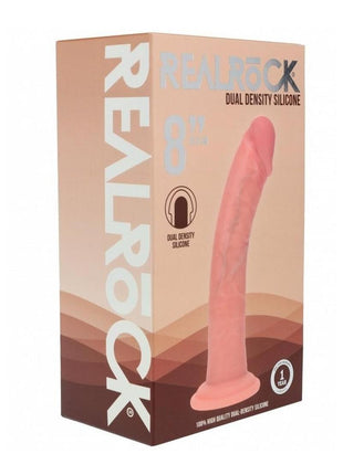 Realrock Dual Layered Silicone Curved Realistic Dildo with Suction Cup - Vanilla - 8in