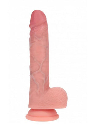 Realrock Dual Layered Silicone Realistic Vibrating Thrusting Dildo with Balls and Suction Cup - Vanilla - 8in
