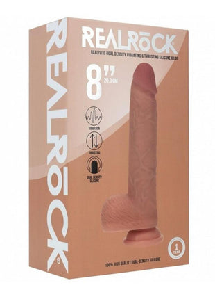 Realrock Dual Layered Silicone Realistic Vibrating Thrusting Dildo with Balls and Suction Cup - Caramel - 9in