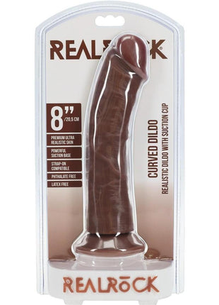 Realrock Realistic Skin Curved Dildo - Chocolate - 8in