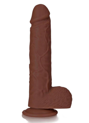 Realrock Realistic Skin Straight Realistic Dildo with Balls and Suction Cup - Chocolate - 9in
