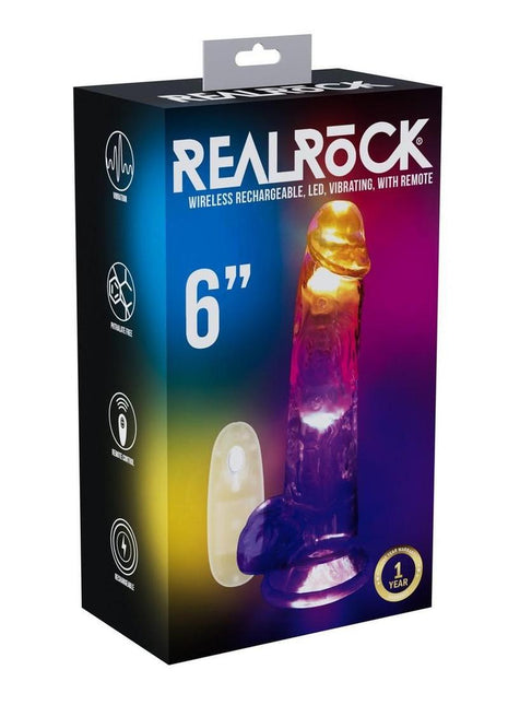 Realrock Vibrating Led Wireless Rechargeable Remote Control Cock with Balls - Clear - 6in