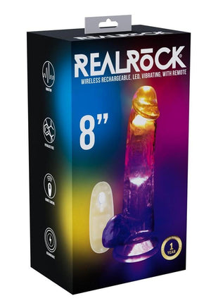 Realrock Vibrating Led Wireless Rechargeable Remote Control Cock with Balls - Clear - 8in