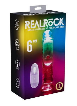 Realrock Vibrating Led Wireless Rechargeable Remote Control Straight Cock - Clear - 6in