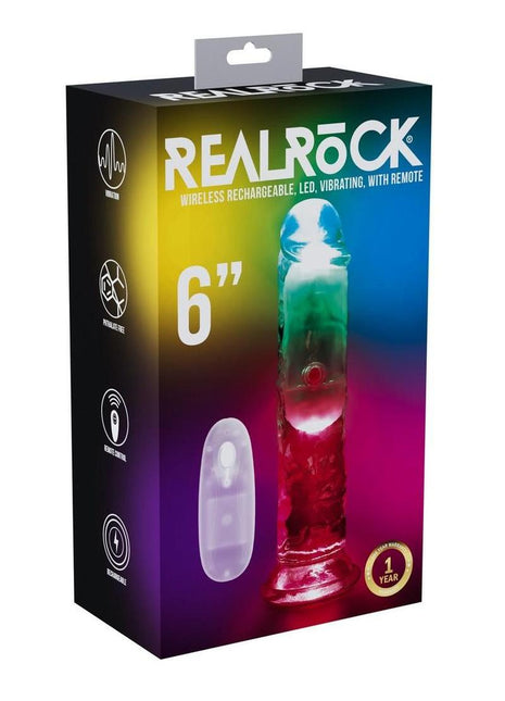 Realrock Vibrating Led Wireless Rechargeable Remote Control Straight Cock - Clear - 6in