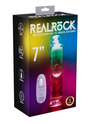 Realrock Vibrating Led Wireless Rechargeable Remote Control Straight Cock - Clear - 7in