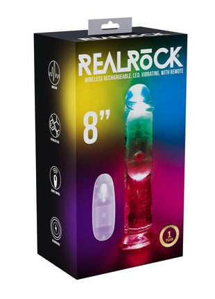 Realrock Vibrating Led Wireless Rechargeable Remote Control Straight Cock - Clear - 8in